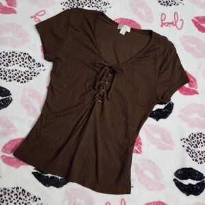 Brown Lace Up Top